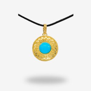 Gold pendant with turquoise stone necklace.